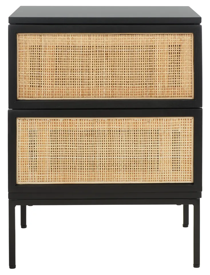 Zadie 2 Drawer Rattan Nightstand - Black / Natural