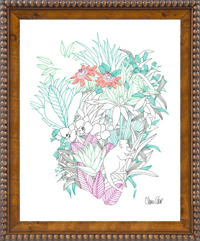 Passionflowers, orchids and the squirrel monkey  by Claire Colin for Artfully Walls