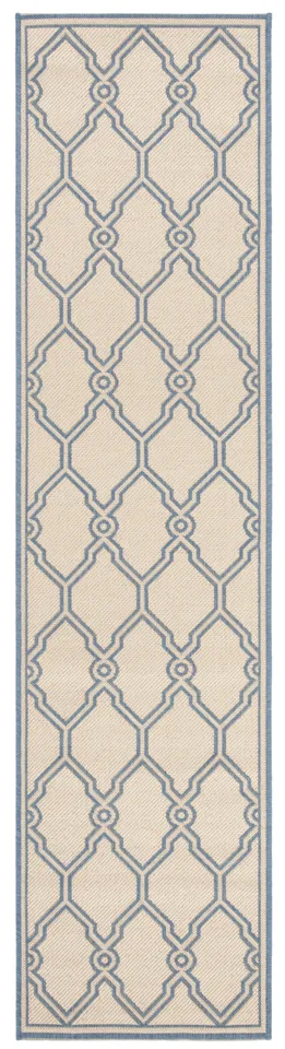 Arlo Home Indoor/Outdoor Woven Area Rug, LND124N, Cream/Blue,  2' X 8'