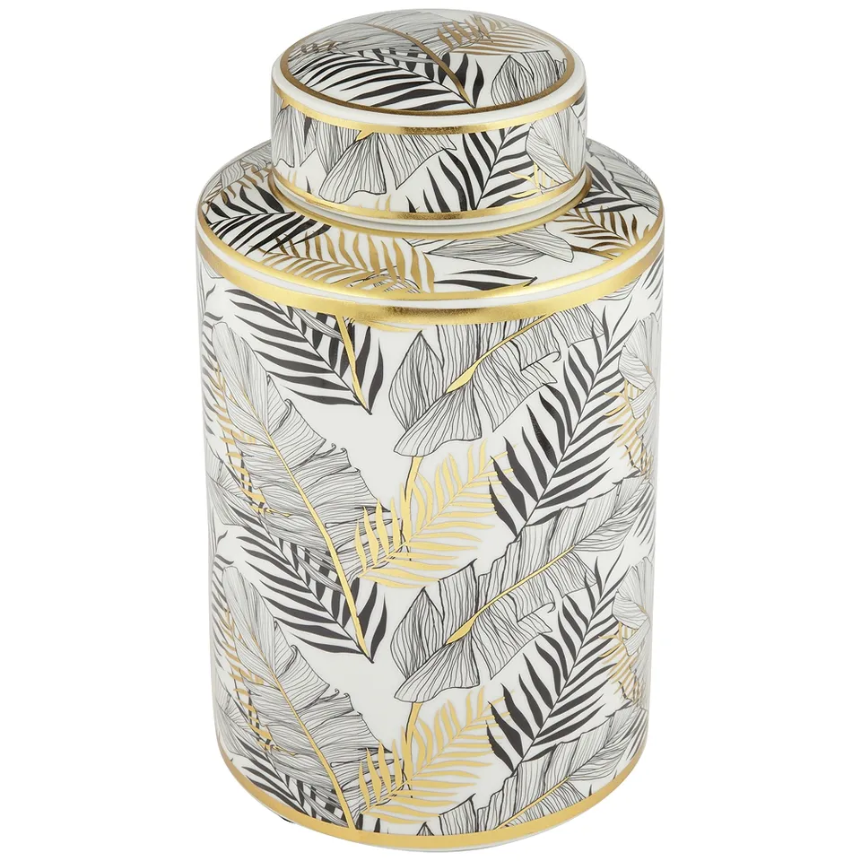 Studio 55D Palm Leaf 12" High Decorative Porcelain Ginger Jar with Lid