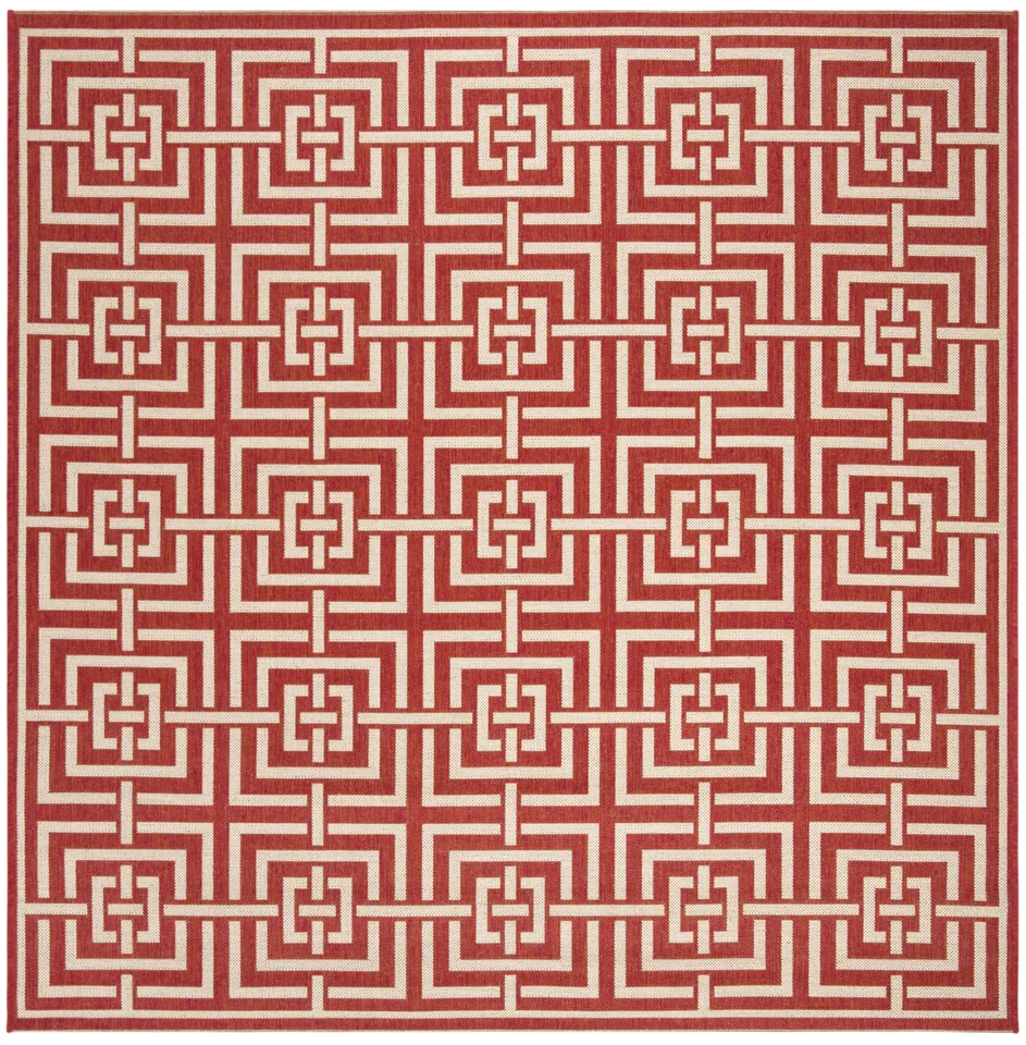 Arlo Home Indoor/Outdoor Woven Area Rug, LND128Q, Red/Cream,  6' 7" X 6' 7" Square