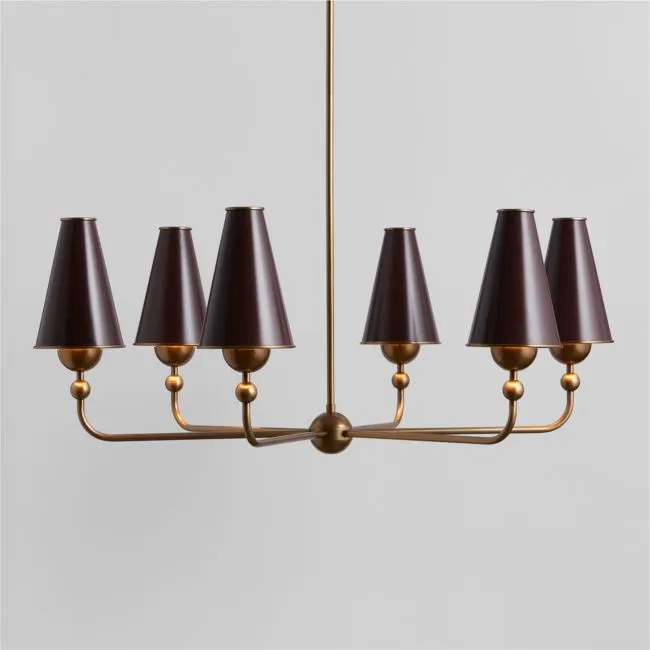 Everton Brass Round Chandelier Light with Aubergine Metal Shades
