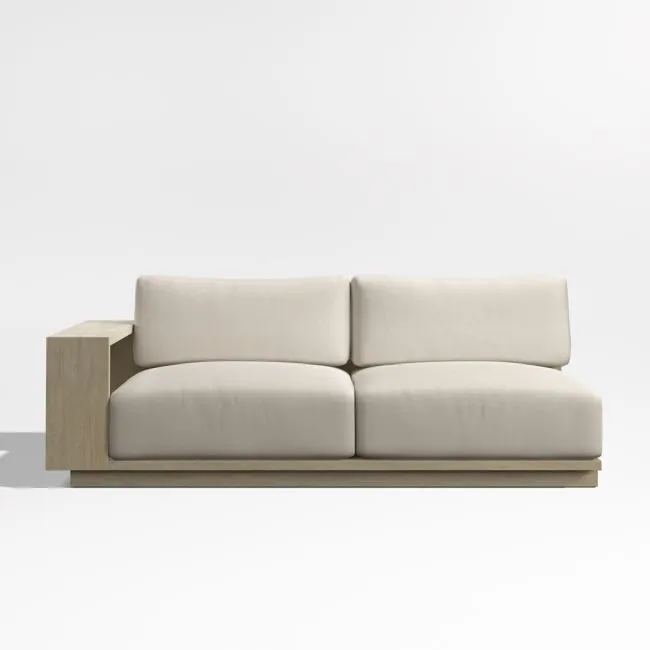 Mallorca 76" Wood Left-Arm Outdoor Sofa with Canvas Flax Sunbrella ® Cushions