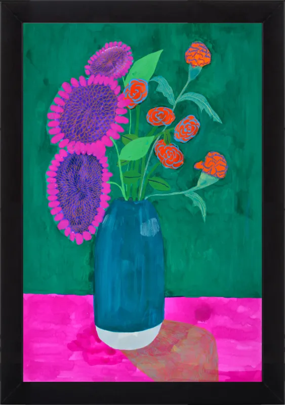 vase with sunflowers and carnations  by Christiane Drapela for Artfully Walls