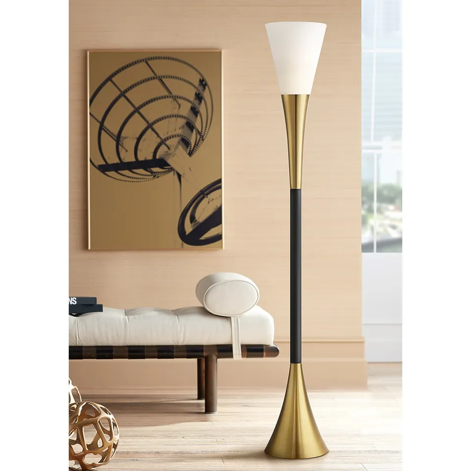 Possini Euro Piazza 72 1/2" Brass and Black Torchiere Floor Lamp