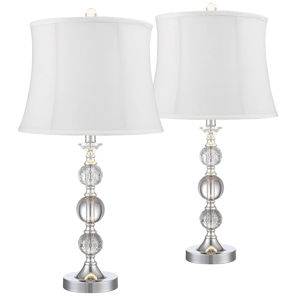 Possini Euro Solange Stacked Crystal White Bell Shade Table Lamps Set of 2