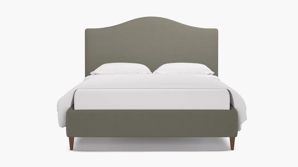 Camelback Bed, Putty Everyday Linen, Walnut Square Tapered Leg, Full