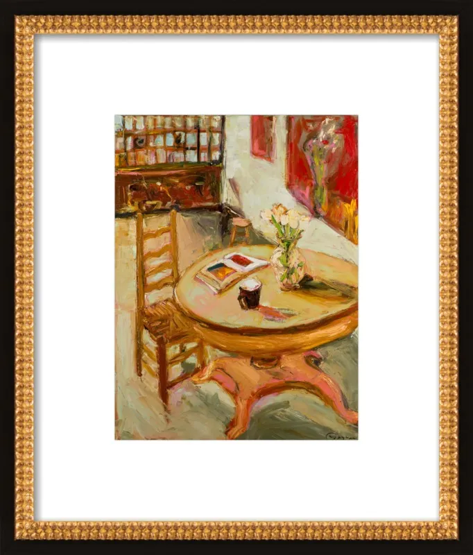 Still Life with open book on table by Ana Guzman for Artfully Walls