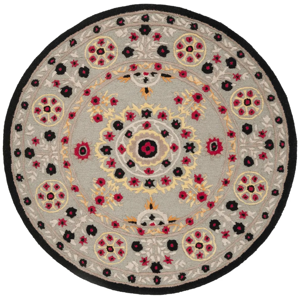 Arlo Home Hand Tufted Area Rug, BLG628A, Light Grey/Black,  5' X 5' Round