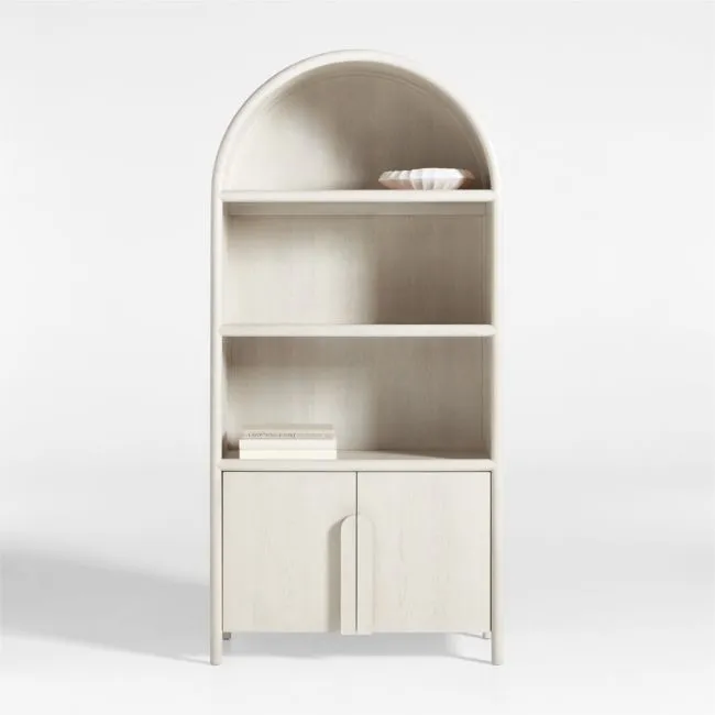 Annie 38" Whitewashed Wood Storage Bookcase with Shelves by Leanne Ford
