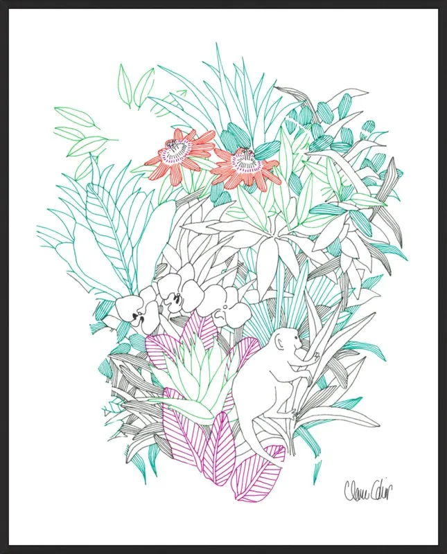 Passionflowers, orchids and the squirrel monkey  by Claire Colin for Artfully Walls