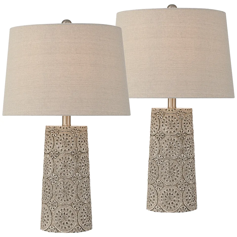 Lavinia 24 1/2"H Carved Stone Motif Table Lamp Set of 2 with Dimmer
