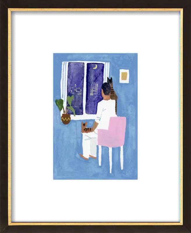 Look at the cat and the moon by Hiroyuki Izutsu for Artfully Walls
