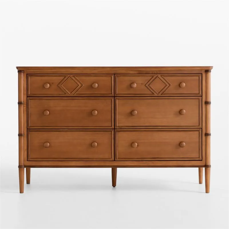 Crosby 53" Antique Amber Wood Wide 6-Drawer Kids Dresser by Sharland England