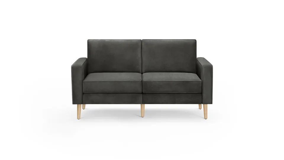 Nomad Velvet Loveseat - Graphite Grey - Performance Velvet / Oak - Wood