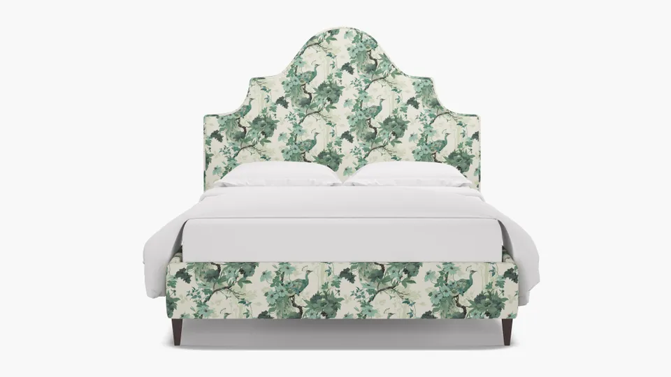 Statement Bed, Jade Peacock Park, Espresso Square Tapered Leg, King
