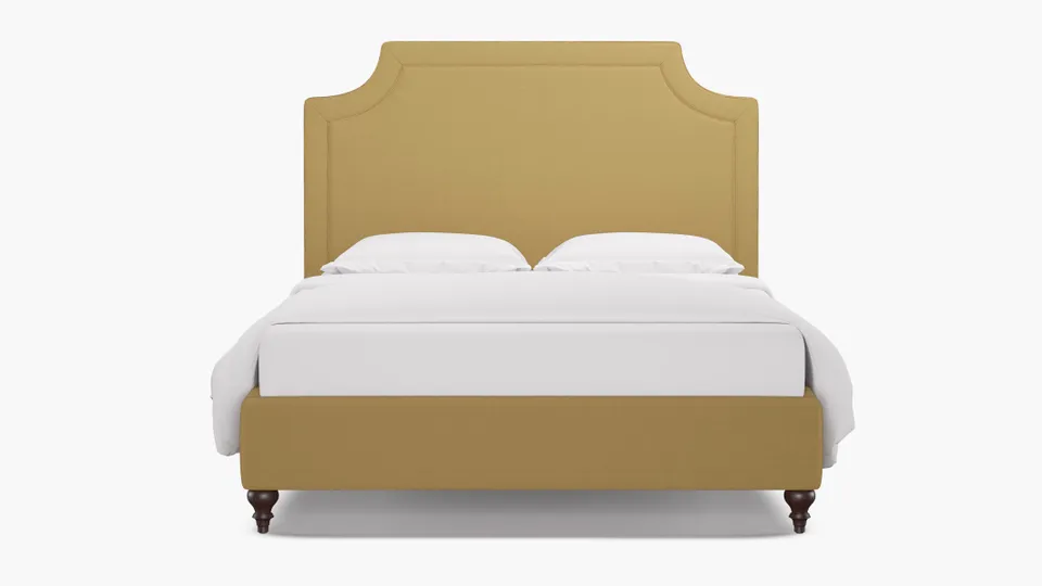 Deco Bed, French Yellow Everyday Linen, Espresso Traditional Turned Leg, King