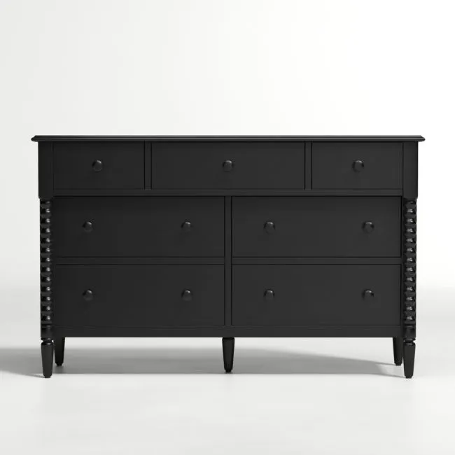 Jenny Lind 54" Black Wood Wide 7-Drawer Kids Dresser