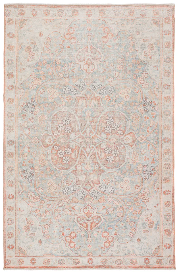 Fay Medallion Orange/ Light Blue Area Rug (7'10"X9'10")