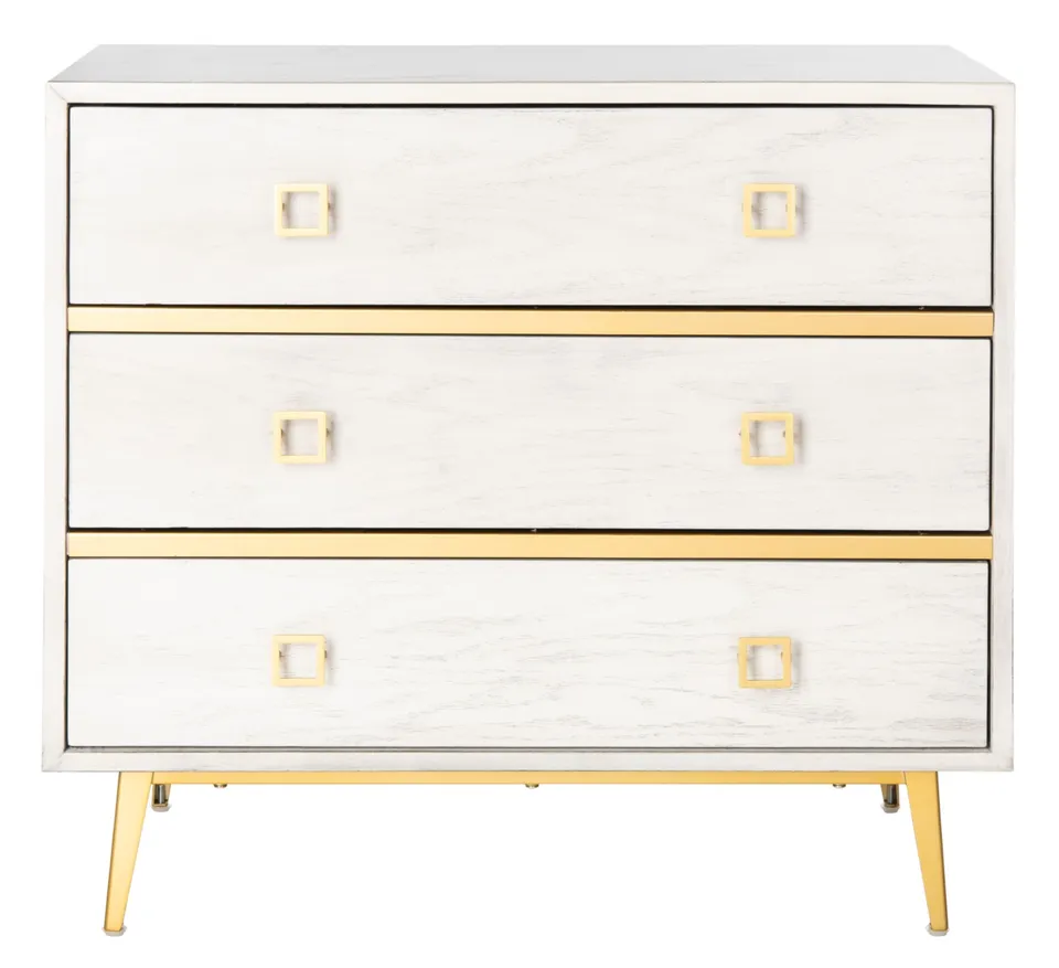 Katia 3 Drawer Chest - White Washed / Gold
