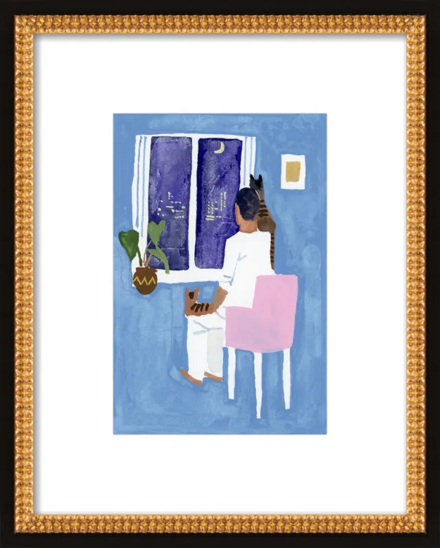 Look at the cat and the moon by Hiroyuki Izutsu for Artfully Walls