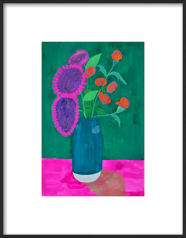 vase with sunflowers and carnations  by Christiane Drapela for Artfully Walls