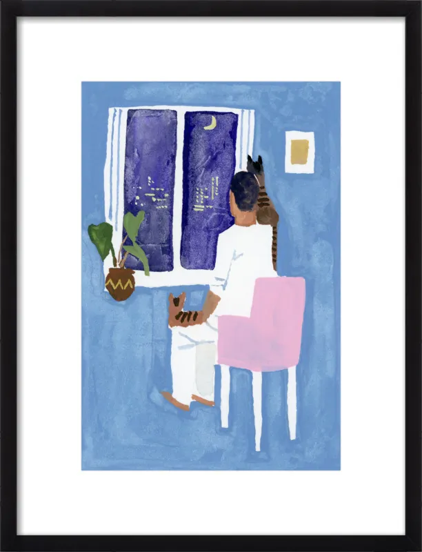Look at the cat and the moon by Hiroyuki Izutsu for Artfully Walls