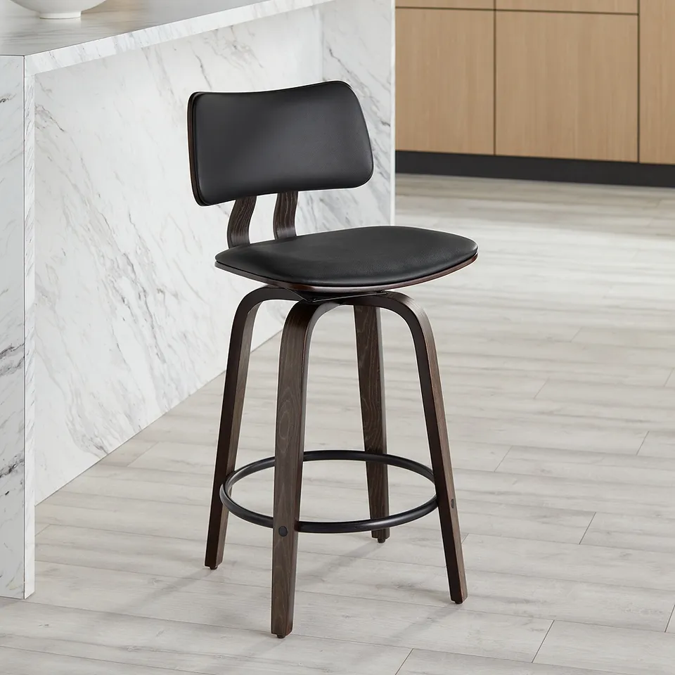 Studio 55D Luke 25 3/4" High Black Faux Leather Counter Stool