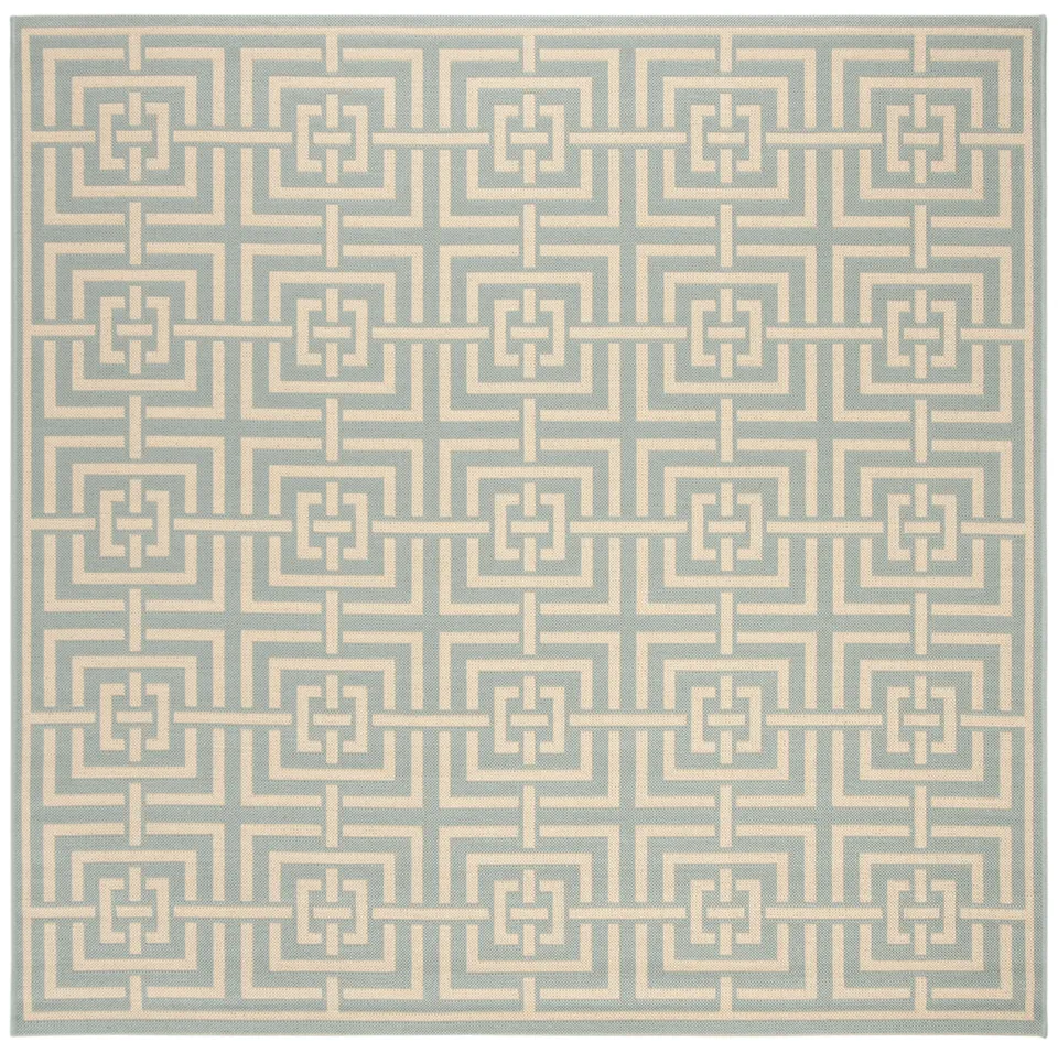 Arlo Home Indoor/Outdoor Woven Area Rug, LND128K, Aqua/Cream,  6' 7" X 6' 7" Square