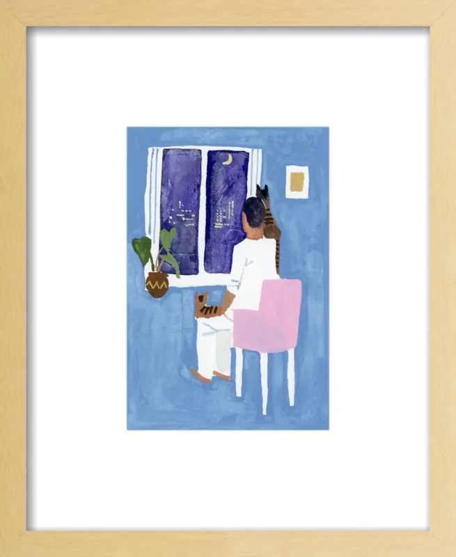 Look at the cat and the moon by Hiroyuki Izutsu for Artfully Walls