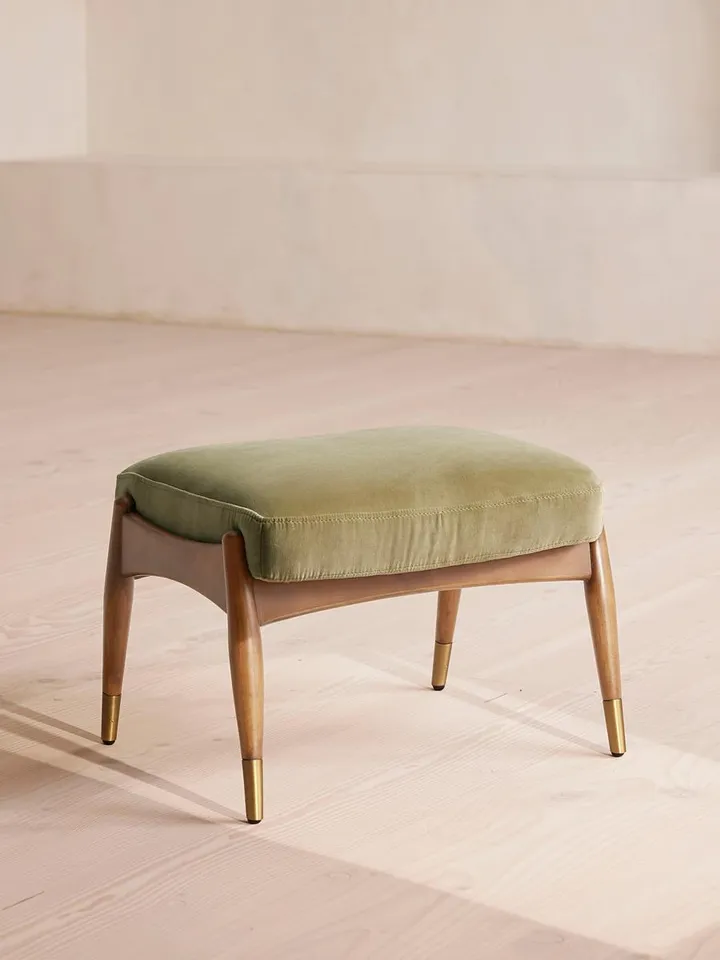 Theodore Oak Footstool Velvet Lichen, US