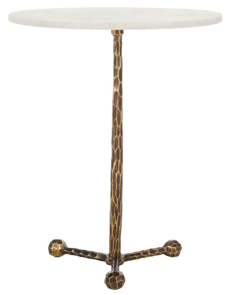 Sizia Round Accent Table - White Marble / Antique Brass