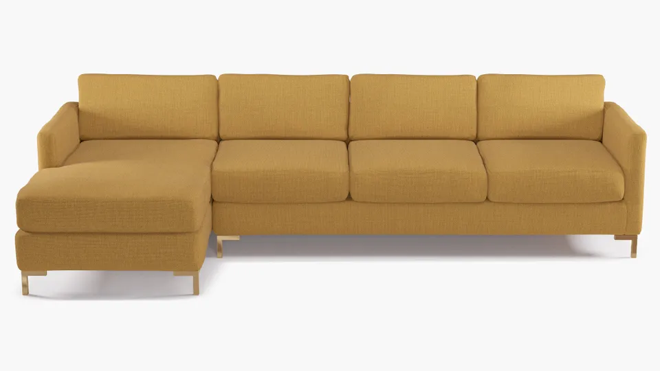 Modern Sectional, Left Facing, French Yellow Everyday Linen, Brass L Leg