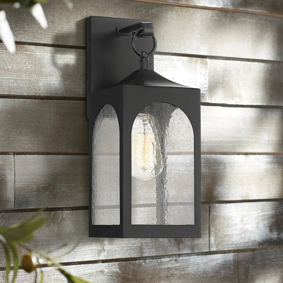 Possini Euro Tyne 16" High Matte Black Lantern Outdoor Wall Light