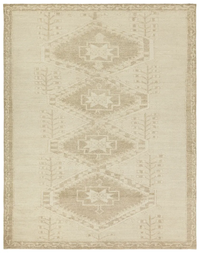 Ameen Handknotted Medallion Beige Area Rug (9'X12' Rectangle)