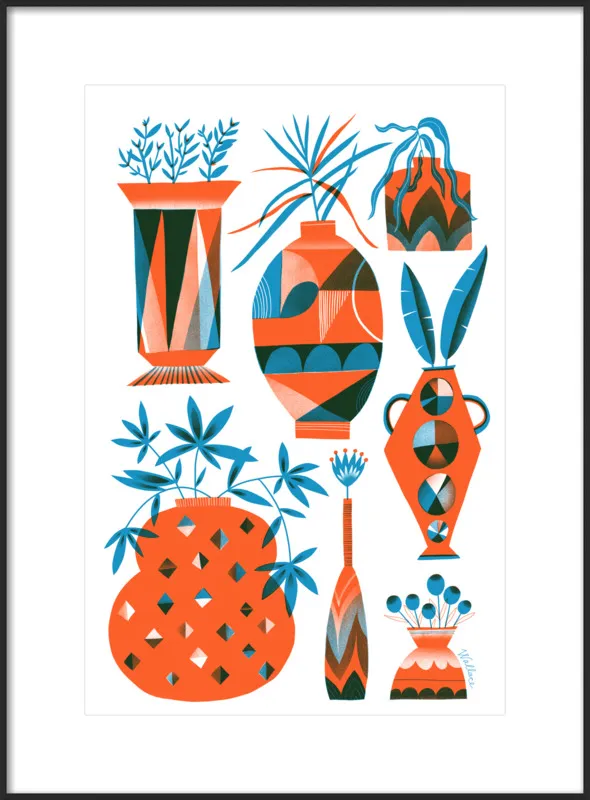 Risograph Vases: vermillion and pacific by Erin Wallace for Artfully Walls