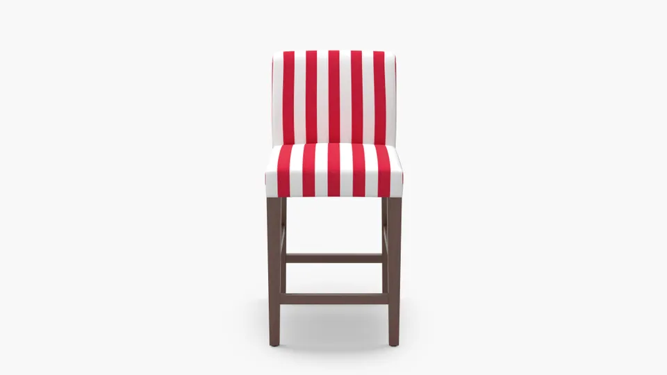 Signature Dining Counter Stool, Red Cabana Stripe, Natural Square Tapered Leg