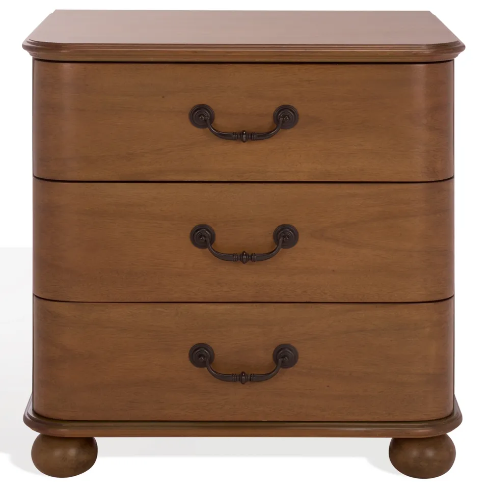 Jessy Wood Bun Foot Nightstand - Walnut / Black