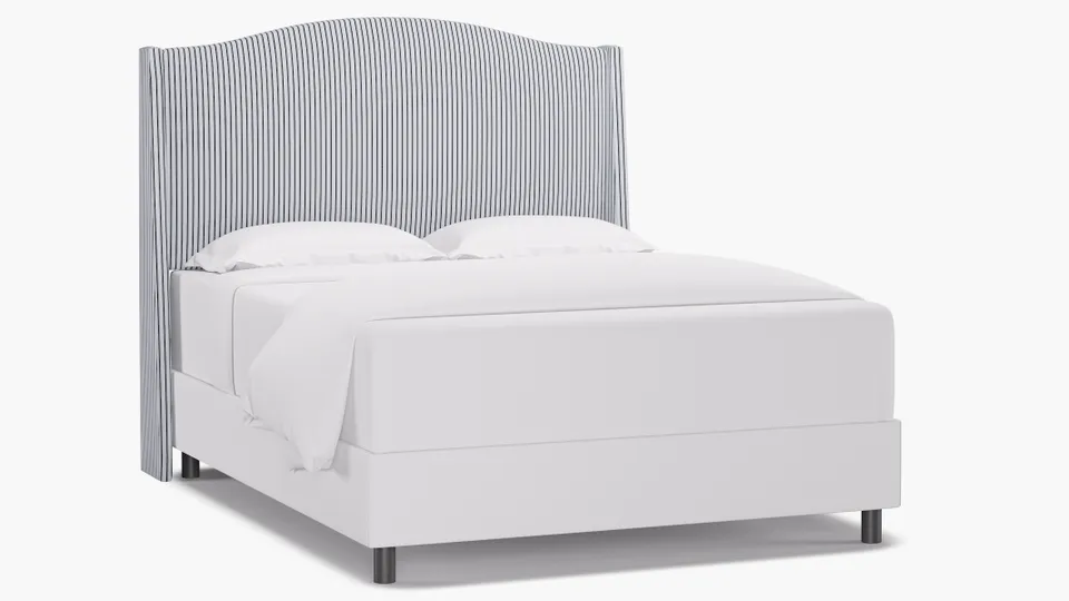 Classic Wingback Headboard, Black Classic Ticking Stripe, Queen