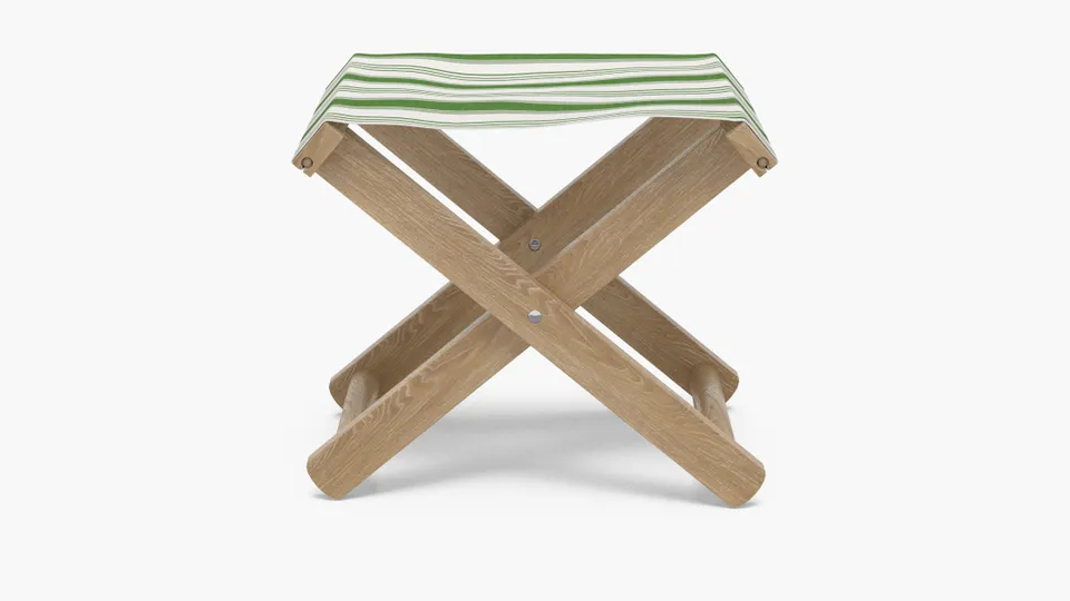 Teak Cabana Stool, Jade Regency Stripe