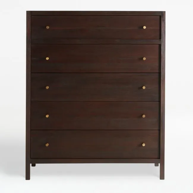 Keane 42" Solid Espresso Wood 5-Drawer Tall Dresser