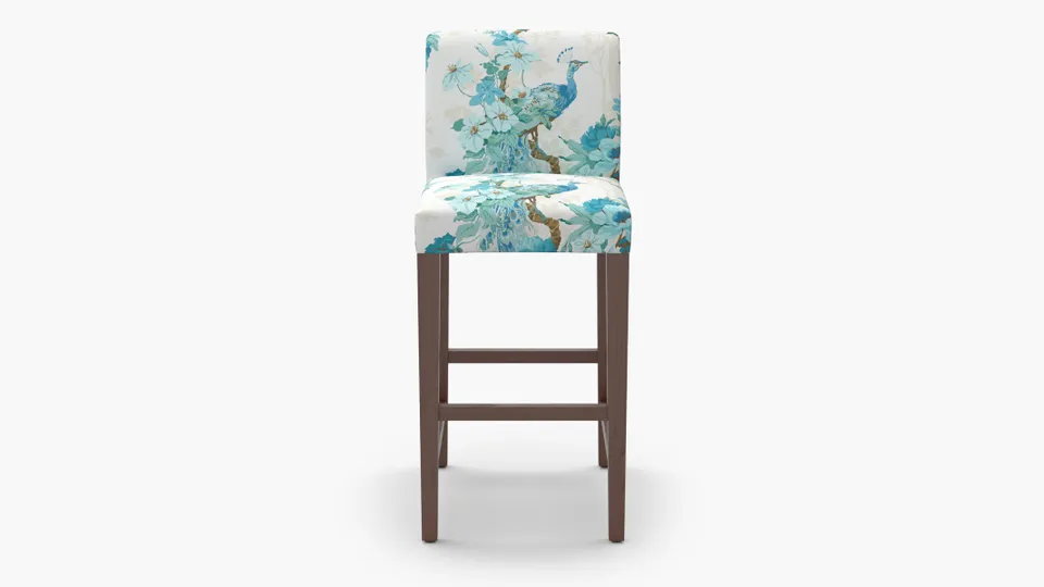 Signature Dining Bar Stool, Turquoise Peacock Park, Walnut Square Tapered Leg