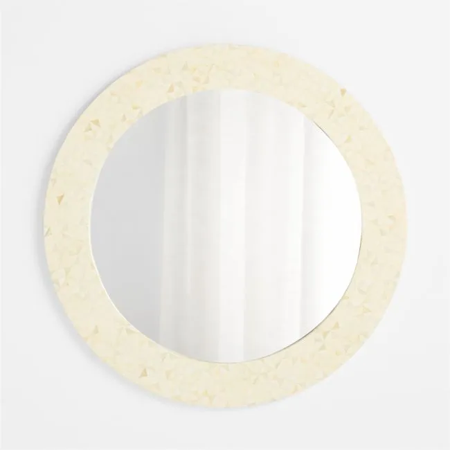 Intarsia Off-White Bone & Resin Round Wall Mirror