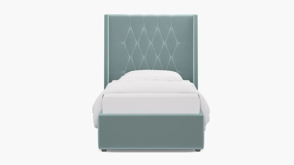 Tufted Wingback Bed, Spa Performance Plush Velvet, Twin