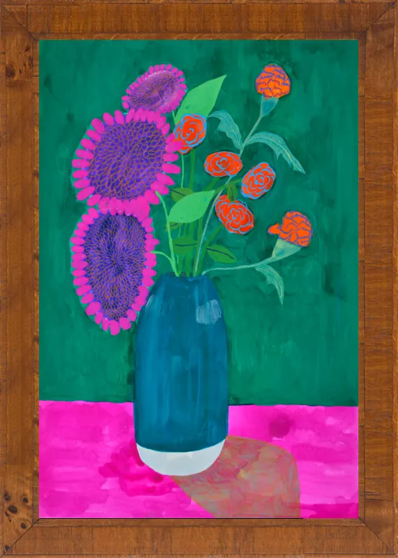 vase with sunflowers and carnations  by Christiane Drapela for Artfully Walls