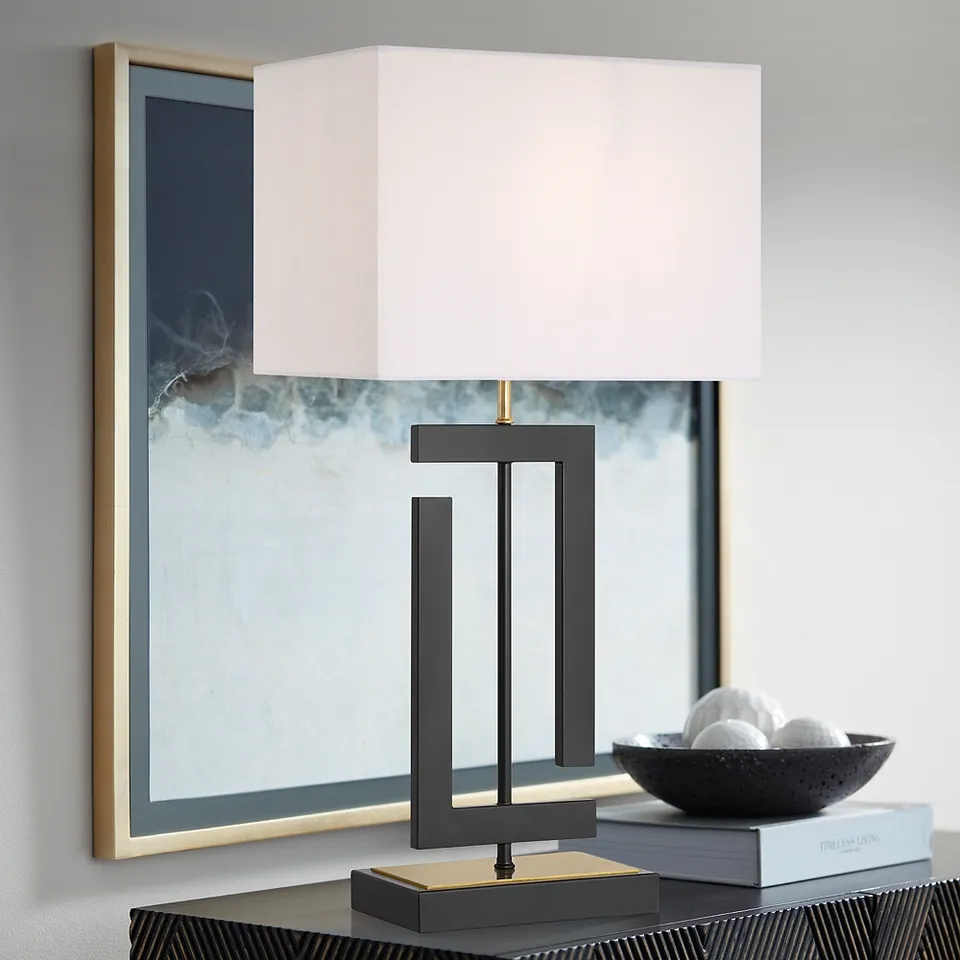 Pellana 26 1/4" High Matte Black and Brass USB Table Lamp