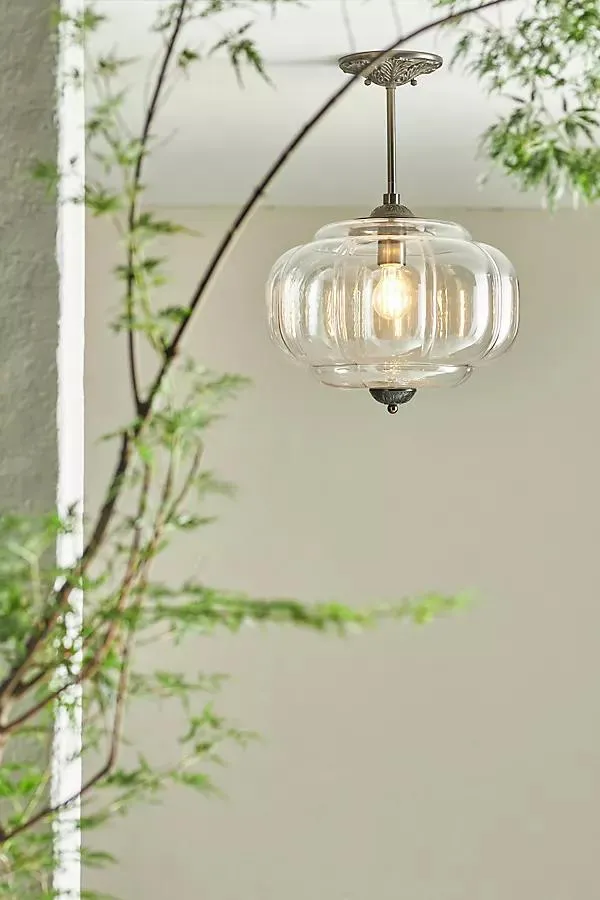 The Eloise Scallop Glass Indoor/Outdoor Semi-Flush Mount Pendant Light