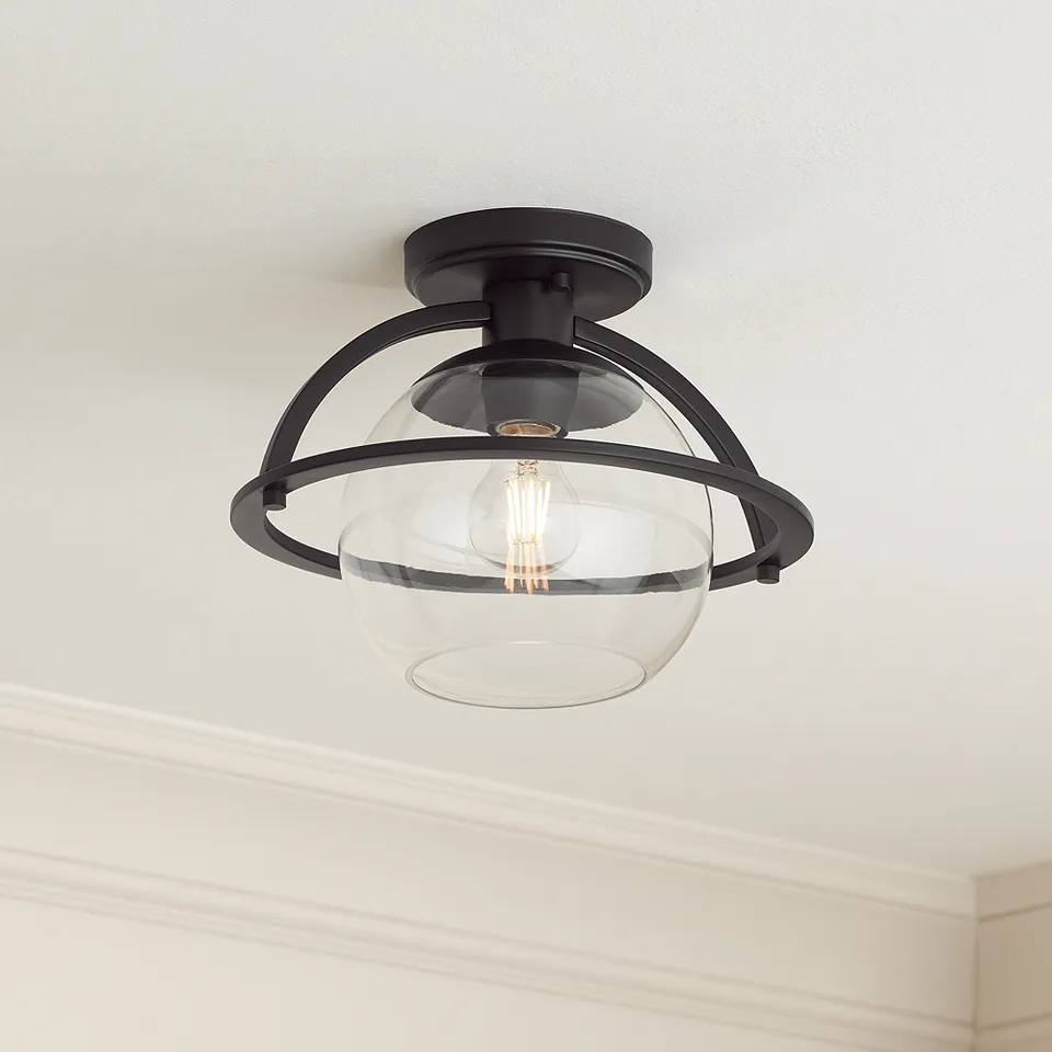 Possini Euro Oblys 12" Wide Black Ceiling Light