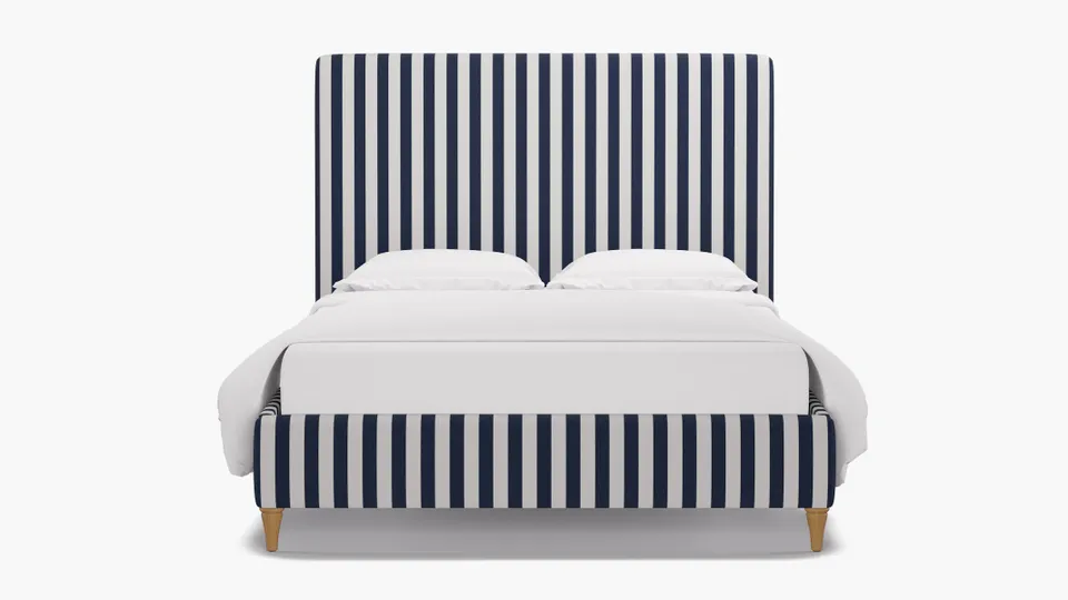 Classic Bed, Navy Cabana Stripe, Natural Decorative Tapered Leg, Full