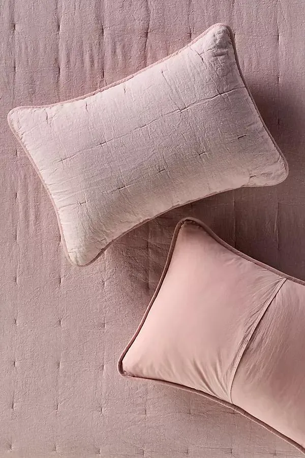 Linen Cotton Yarn Dyed Quilted Shams, Set of 2